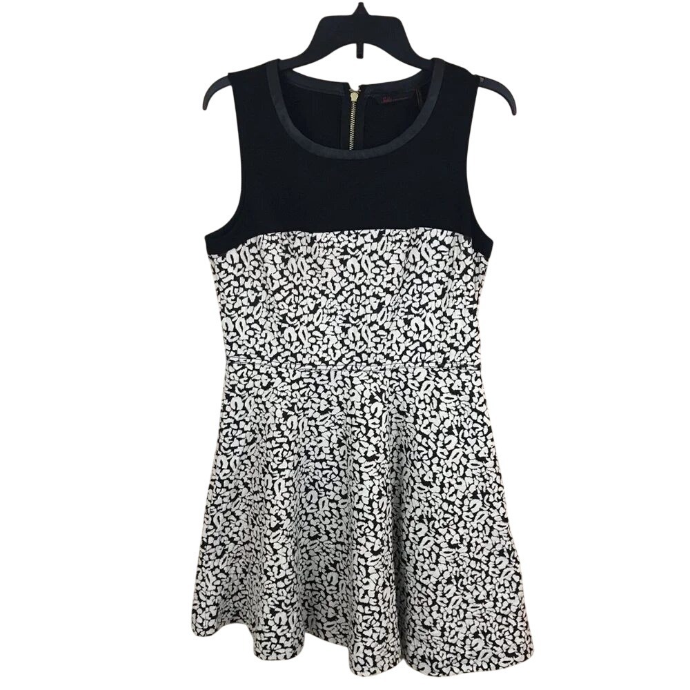 Sofia‎ by Sofia Vergara Womens Black White Animal Print Fit Flare Dress Large
